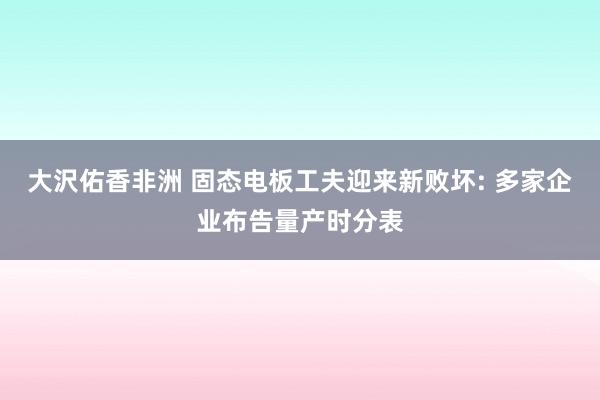 大沢佑香非洲 固态电板工夫迎来新败坏: 多家企业布告量产时分表