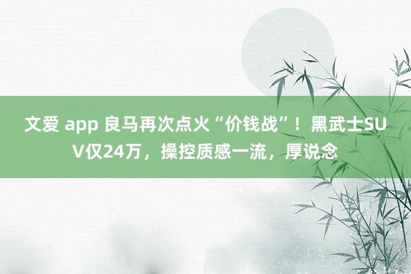 文爱 app 良马再次点火“价钱战”！黑武士SUV仅24万，操控质感一流，厚说念