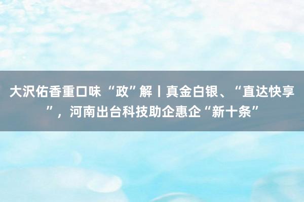 大沢佑香重口味 “政”解丨真金白银、“直达快享”，河南出台科技助企惠企“新十条”