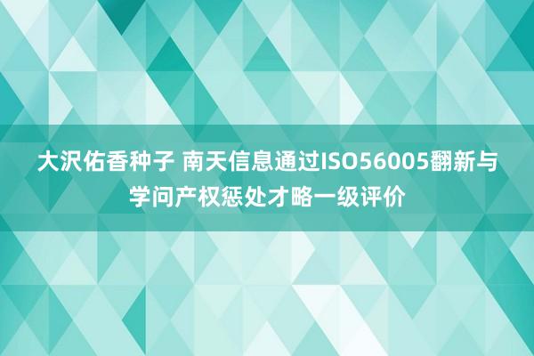 大沢佑香种子 南天信息通过ISO56005翻新与学问产权惩处才略一级评价