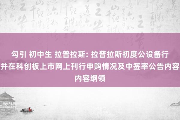 勾引 初中生 拉普拉斯: 拉普拉斯初度公设备行股票并在科创板上市网上刊行申购情况及中签率公告内容纲领