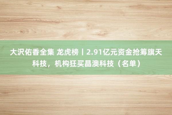 大沢佑香全集 龙虎榜丨2.91亿元资金抢筹旗天科技，机构狂买晶澳科技（名单）