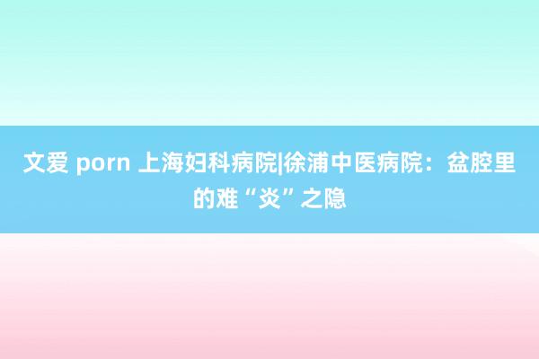 文爱 porn 上海妇科病院|徐浦中医病院：盆腔里的难“炎”之隐