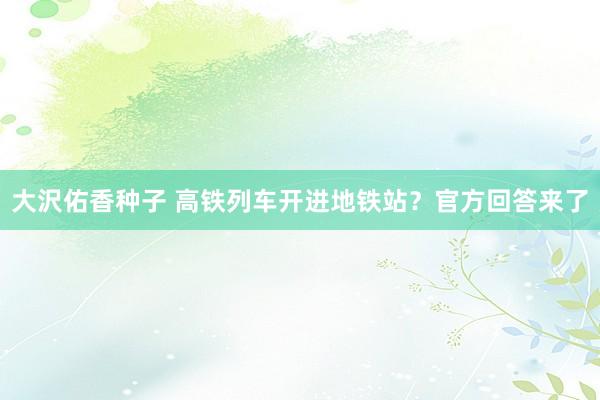 大沢佑香种子 高铁列车开进地铁站？官方回答来了