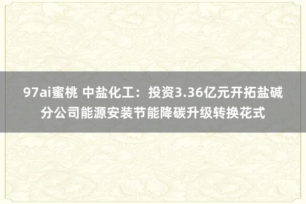 97ai蜜桃 中盐化工：投资3.36亿元开拓盐碱分公司能源安装节能降碳升级转换花式