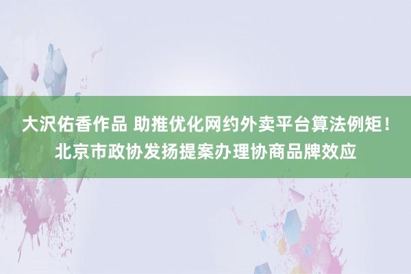 大沢佑香作品 助推优化网约外卖平台算法例矩！北京市政协发扬提案办理协商品牌效应